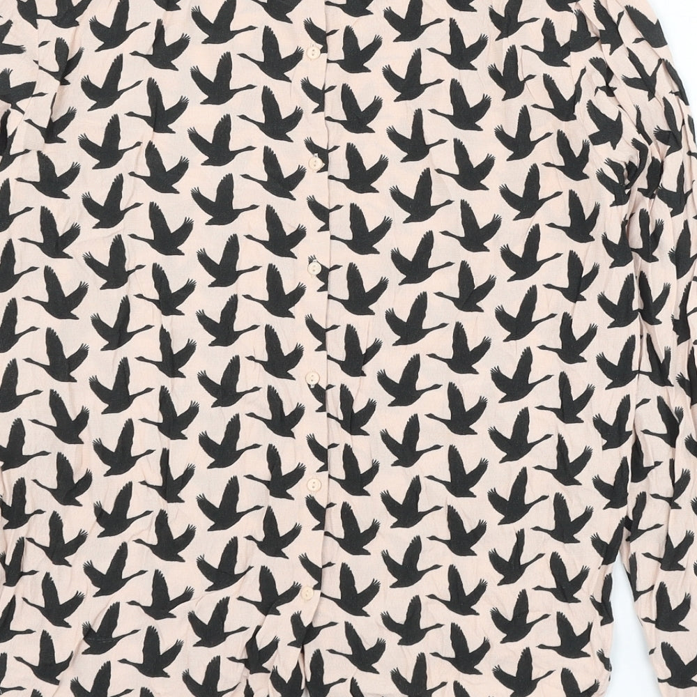 H&M Womens Pink Geometric Viscose Basic Blouse Size 6 Round Neck - Bird