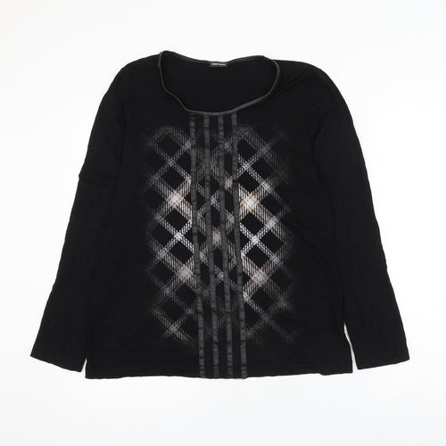 Gerry Weber Womens Black Argyle/Diamond Polyester Basic Blouse Size M Scoop Neck