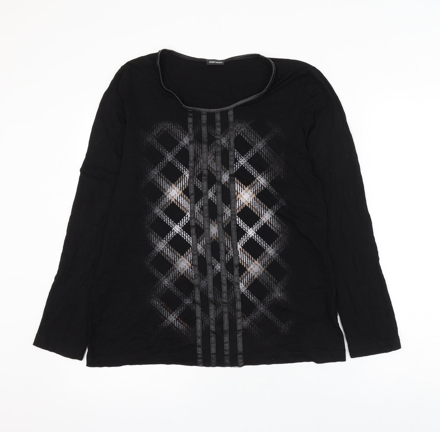 Gerry Weber Womens Black Argyle/Diamond Polyester Basic Blouse Size M Scoop Neck