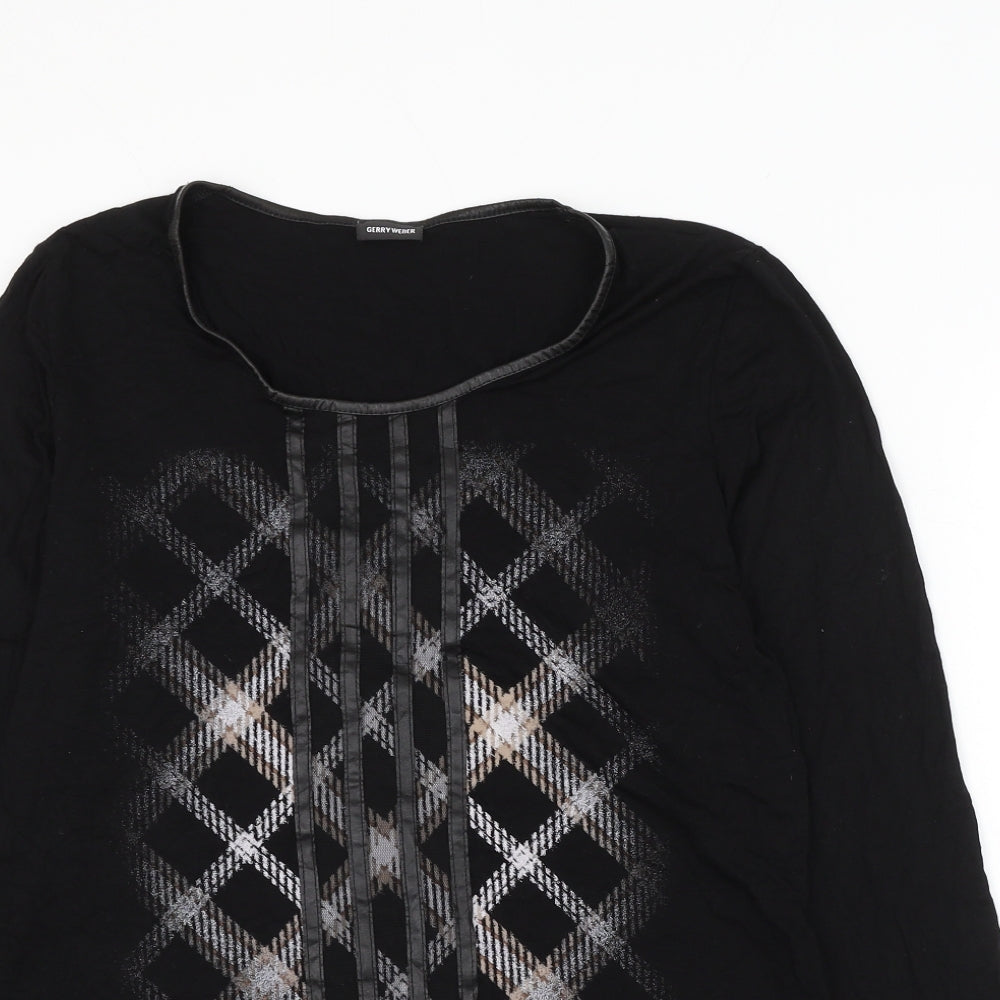 Gerry Weber Womens Black Argyle/Diamond Polyester Basic Blouse Size M Scoop Neck