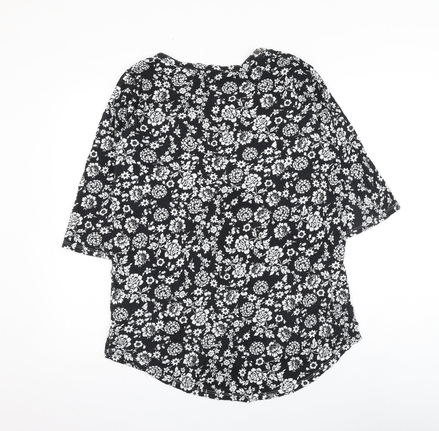 Yours Womens Black Floral Cotton Basic Blouse Size 16 V-Neck