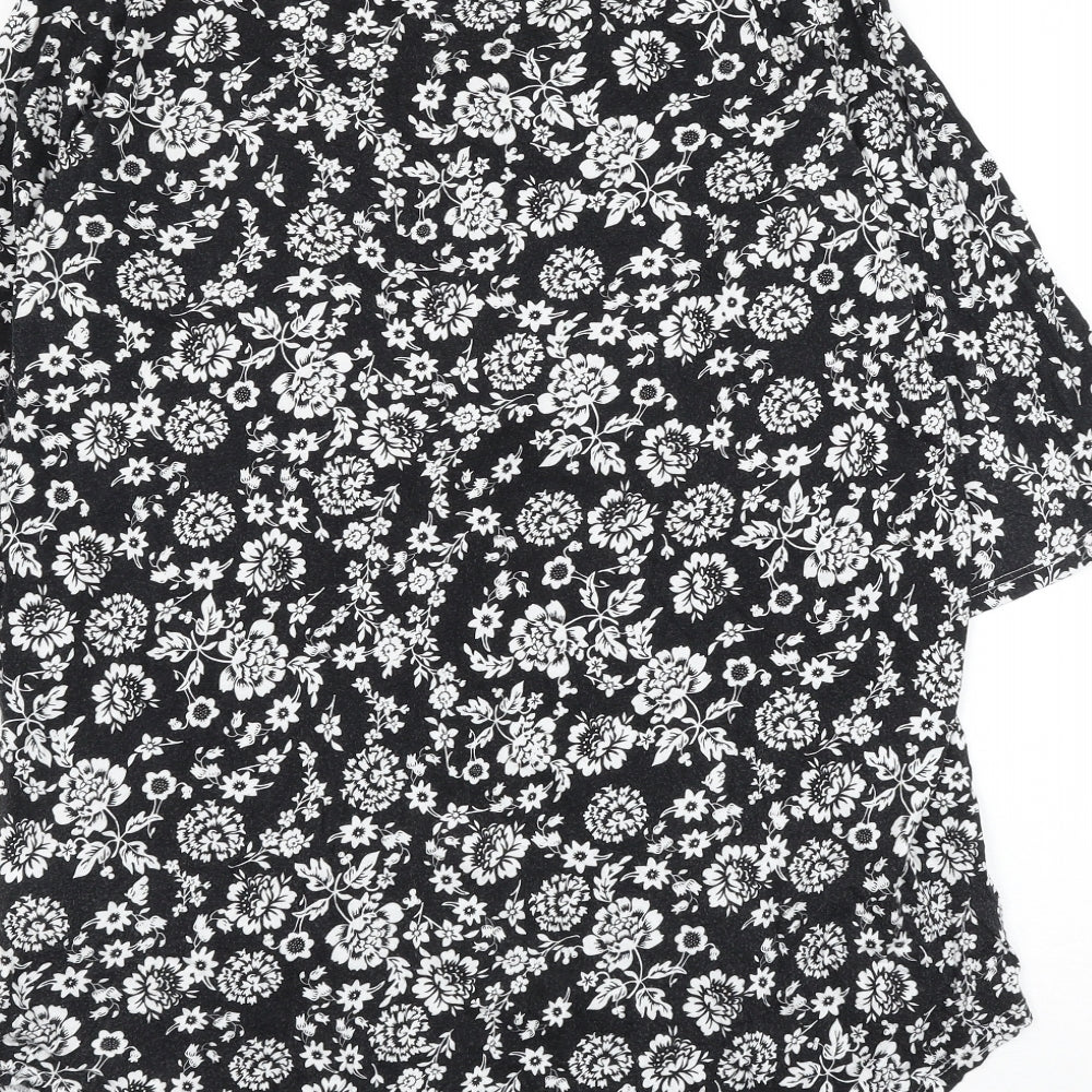 Yours Womens Black Floral Cotton Basic Blouse Size 16 V-Neck