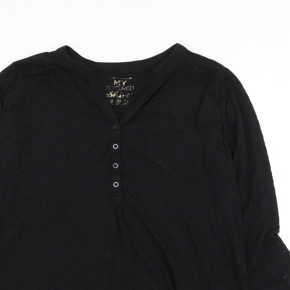 Atmosphere Womens Black Animal Print Cotton Basic Blouse Size 12 V-Neck - Leopard Print