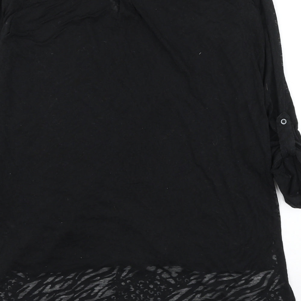 Atmosphere Womens Black Animal Print Cotton Basic Blouse Size 12 V-Neck - Leopard Print