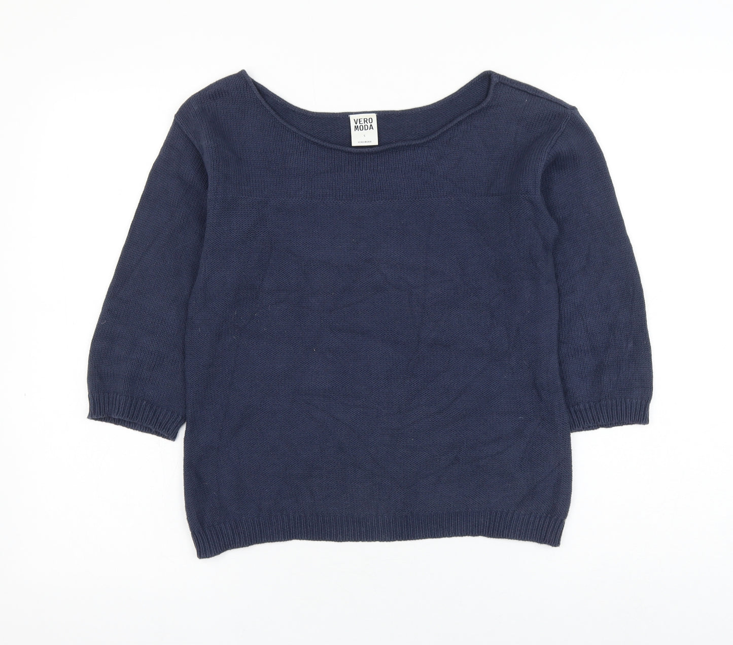 VERO MODA Womens Blue Boat Neck Cotton Pullover Jumper Size S