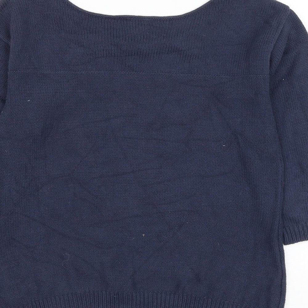 VERO MODA Womens Blue Boat Neck Cotton Pullover Jumper Size S