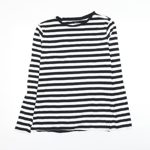 Primark Womens Black Striped Polyester Basic T-Shirt Size 12 Round Neck