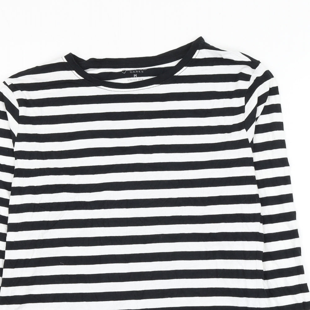 Primark Womens Black Striped Polyester Basic T-Shirt Size 12 Round Neck