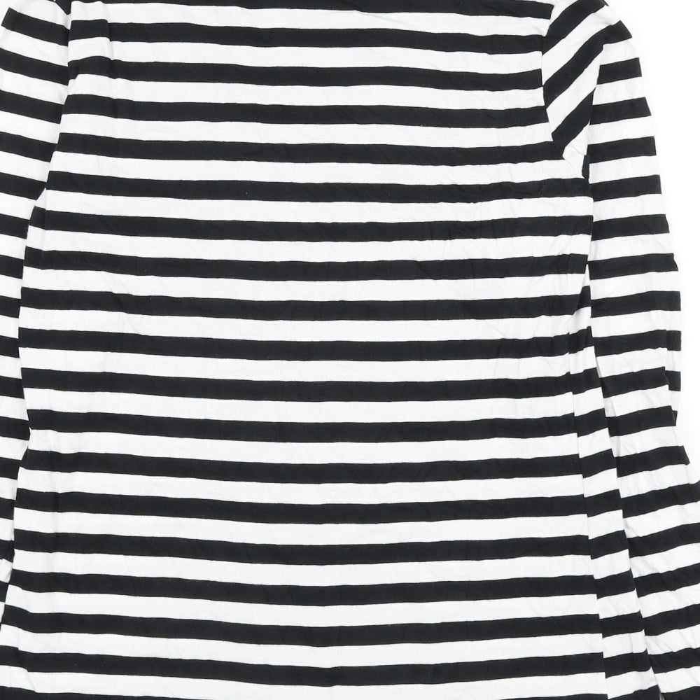 Primark Womens Black Striped Polyester Basic T-Shirt Size 12 Round Neck
