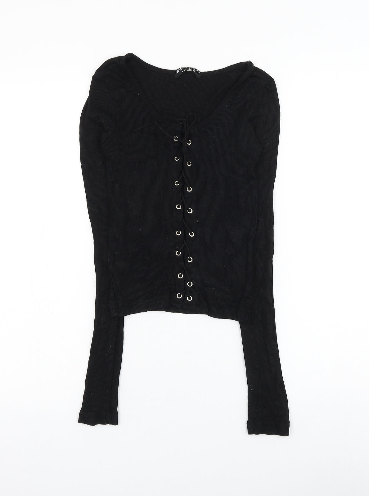 Select Womens Black Viscose Basic Blouse Size 10 Round Neck