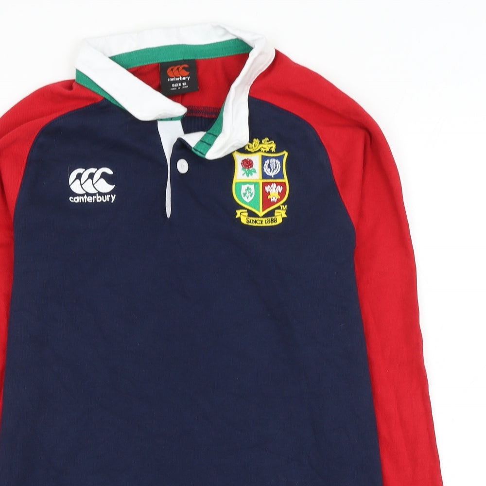 Canterbury Womens Blue Colourblock Cotton Jersey Polo Size 12 Collared Button - Rugby