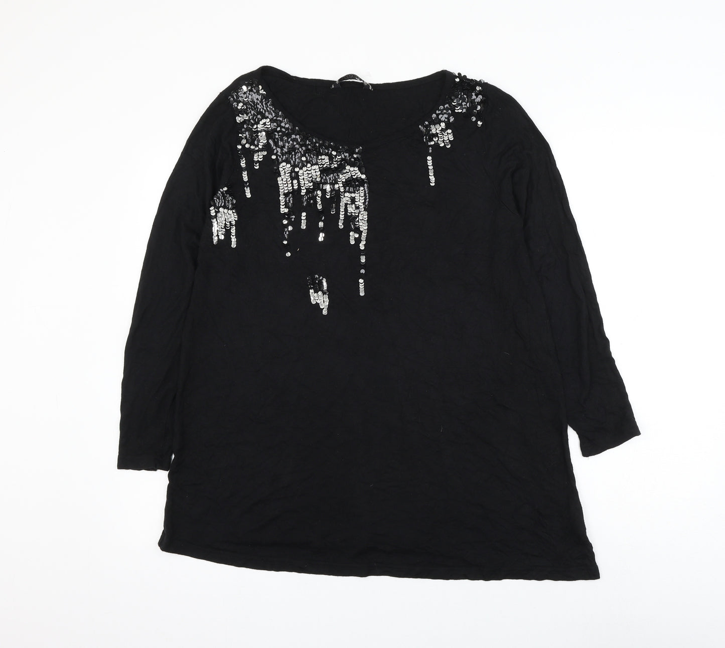 Joanna Hope Womens Black Viscose Basic Blouse Size 16 Scoop Neck