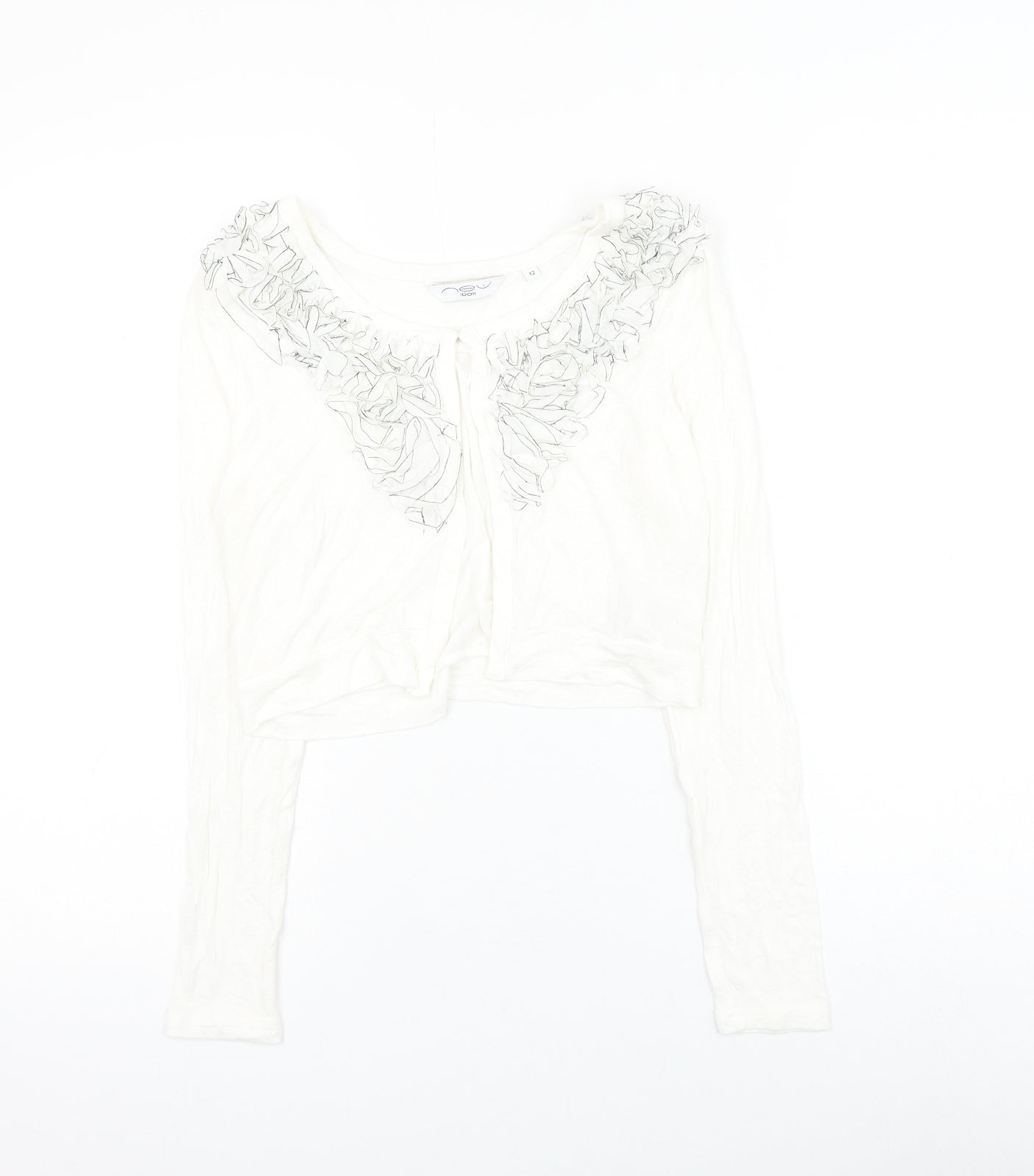 New Look Womens White Round Neck Viscose Cardigan Jumper Size 12