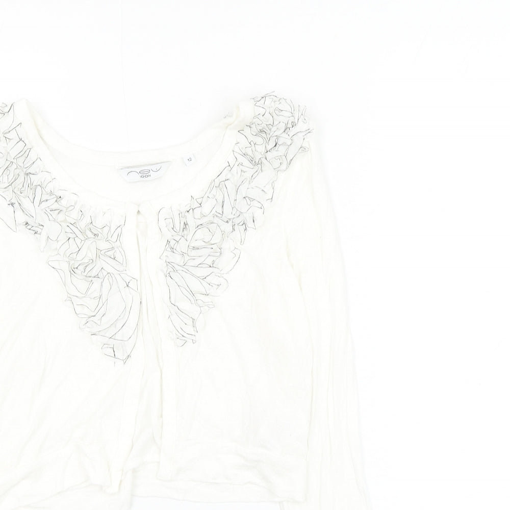 New Look Womens White Round Neck Viscose Cardigan Jumper Size 12