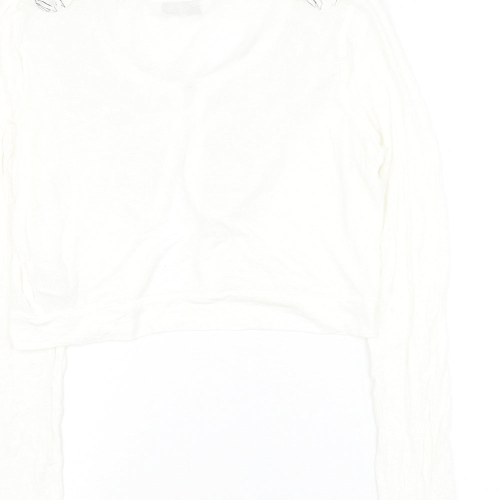 New Look Womens White Round Neck Viscose Cardigan Jumper Size 12