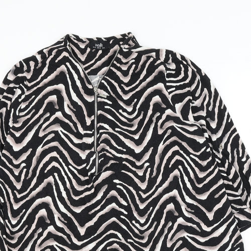 Wallis Womens Black Geometric Viscose Basic Blouse Size XL V-Neck