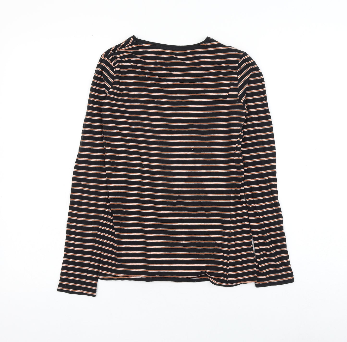 Primark Womens Black Striped Cotton Basic T-Shirt Size 4 Round Neck
