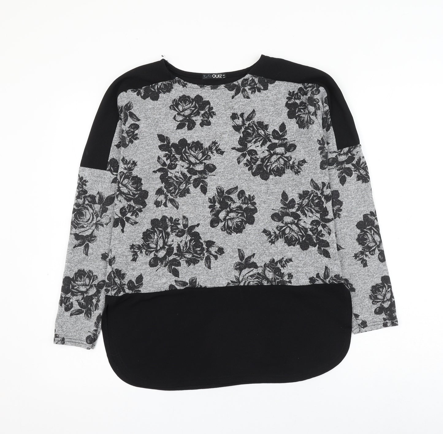 Quiz Womens Grey Round Neck Floral Polyester Pullover Jumper Size 12