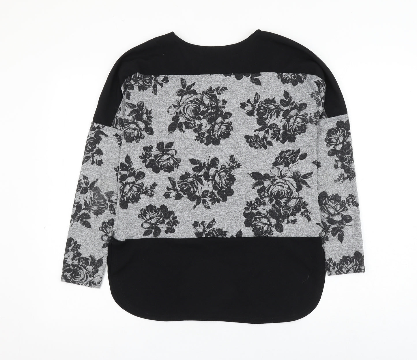 Quiz Womens Grey Round Neck Floral Polyester Pullover Jumper Size 12