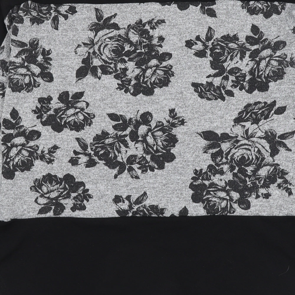 Quiz Womens Grey Round Neck Floral Polyester Pullover Jumper Size 12