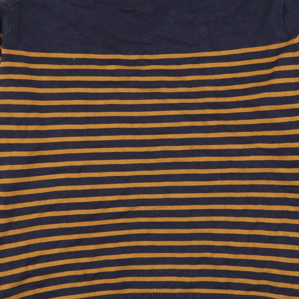 Easy Mens Blue V-Neck Striped Cotton Pullover Jumper Size XL