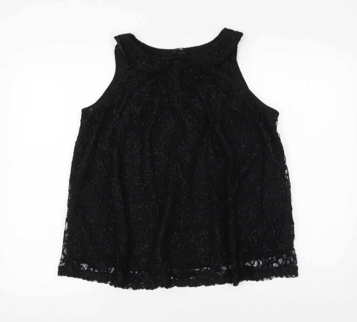 H&M Womens Black Geometric Polyamide Basic Blouse Size 12 Collared