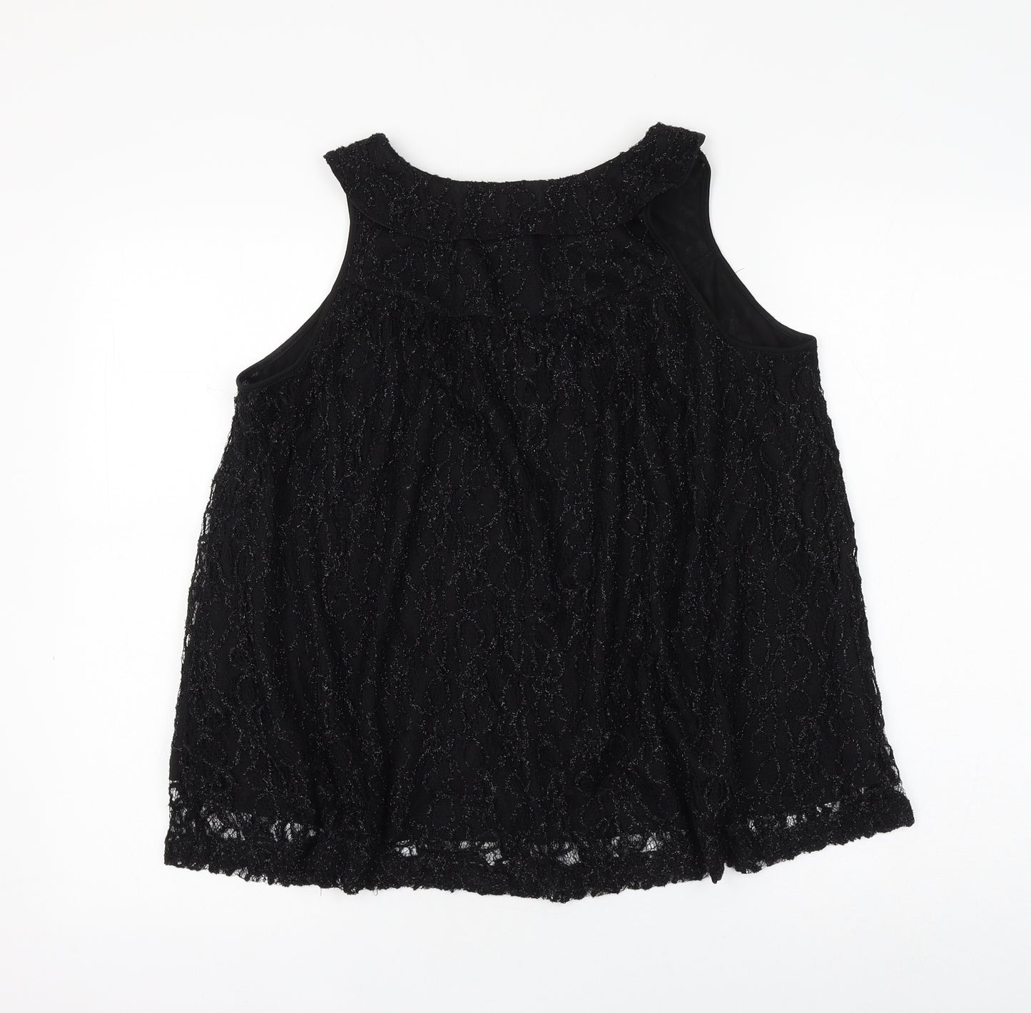 H&M Womens Black Geometric Polyamide Basic Blouse Size 12 Collared