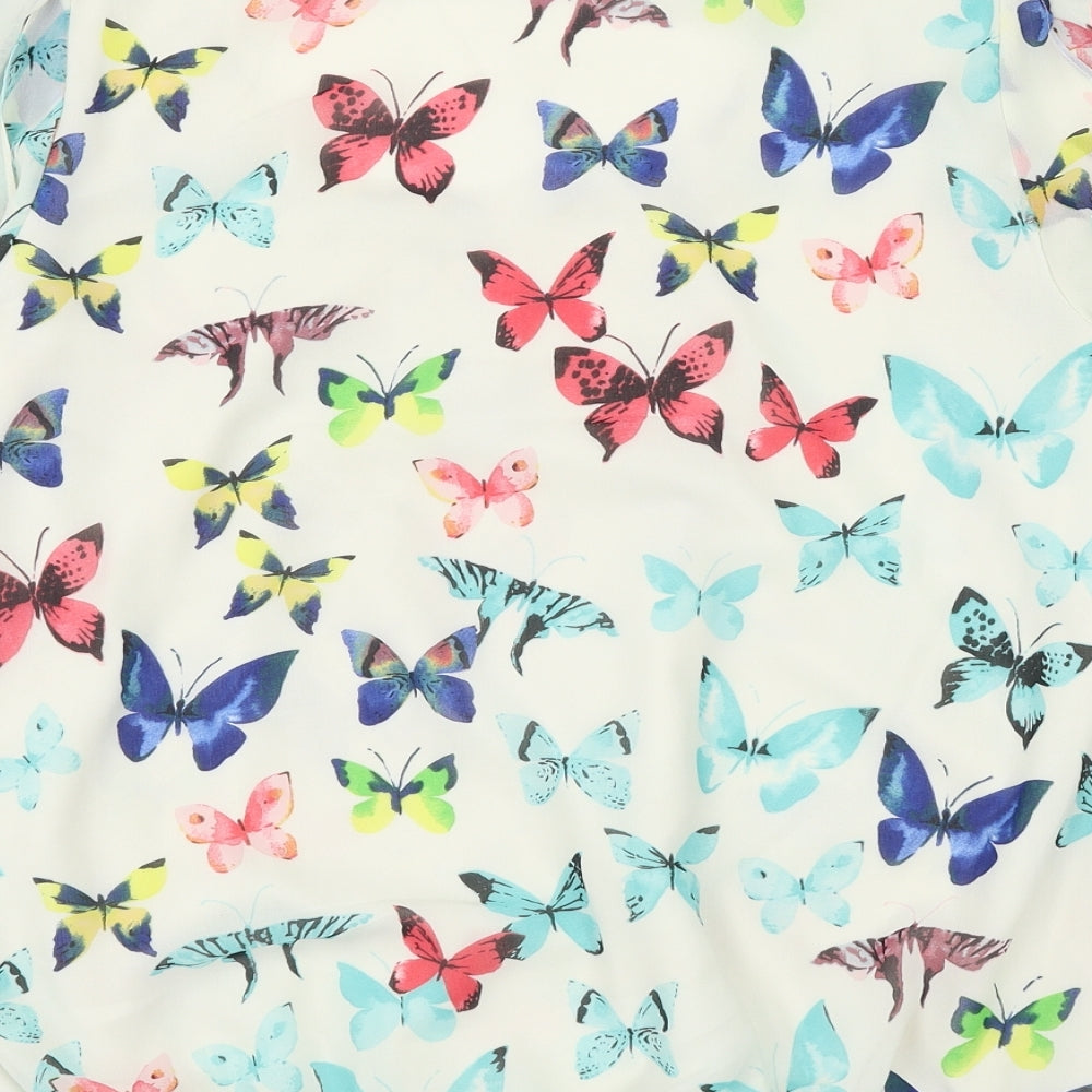 Wallis Womens White Geometric Polyester Basic Blouse Size M Scoop Neck - Butterfly