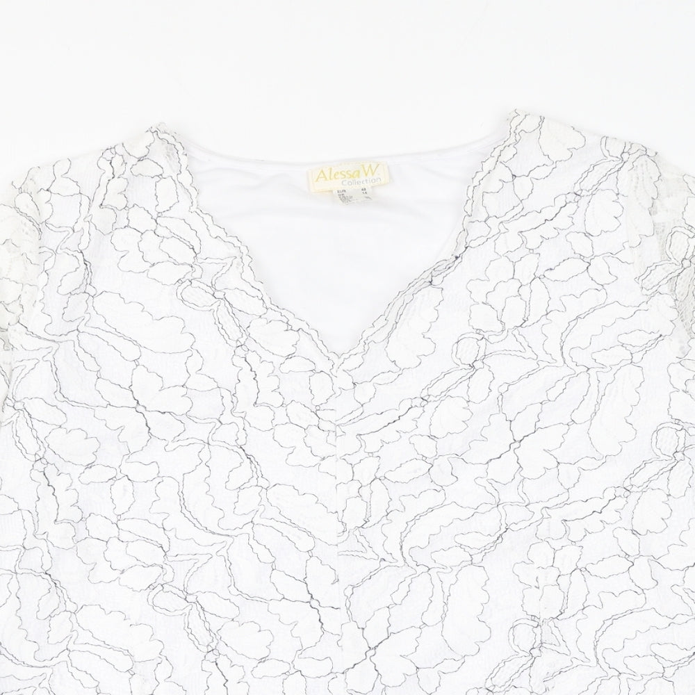 Alessa W Womens White Geometric Nylon Basic Blouse Size 14 V-Neck