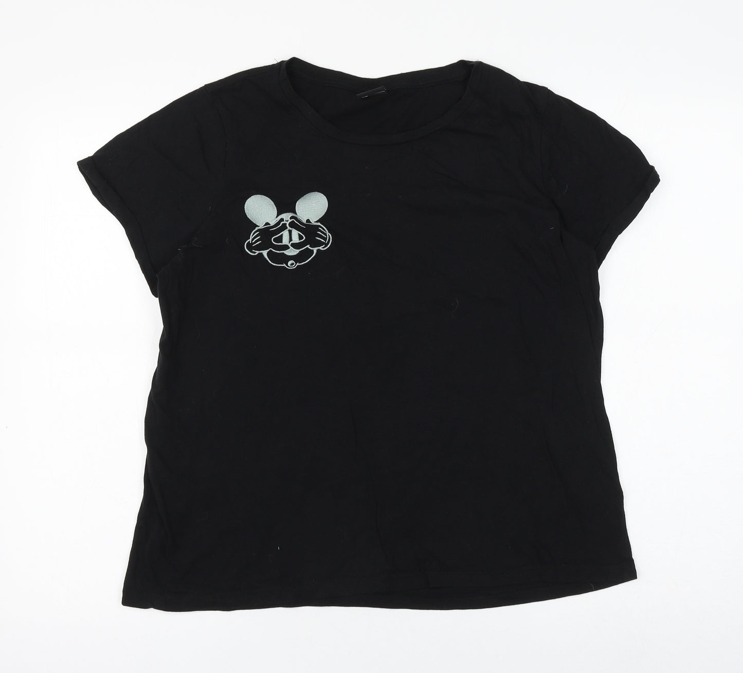 PEP&CO Womens Black Cotton Basic T-Shirt Size 12 Round Neck - Mickey Mouse