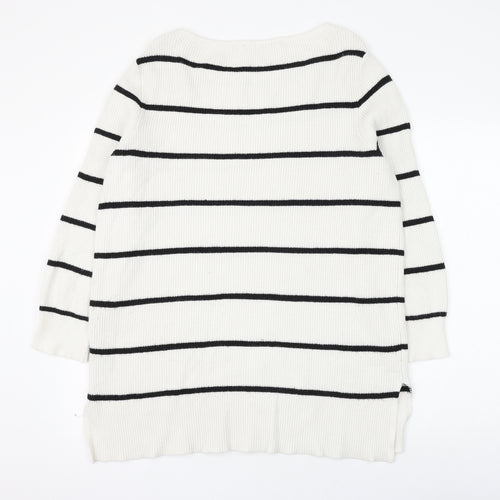 Very Womens White Round Neck Striped Viscose Pullover Jumper Size 18