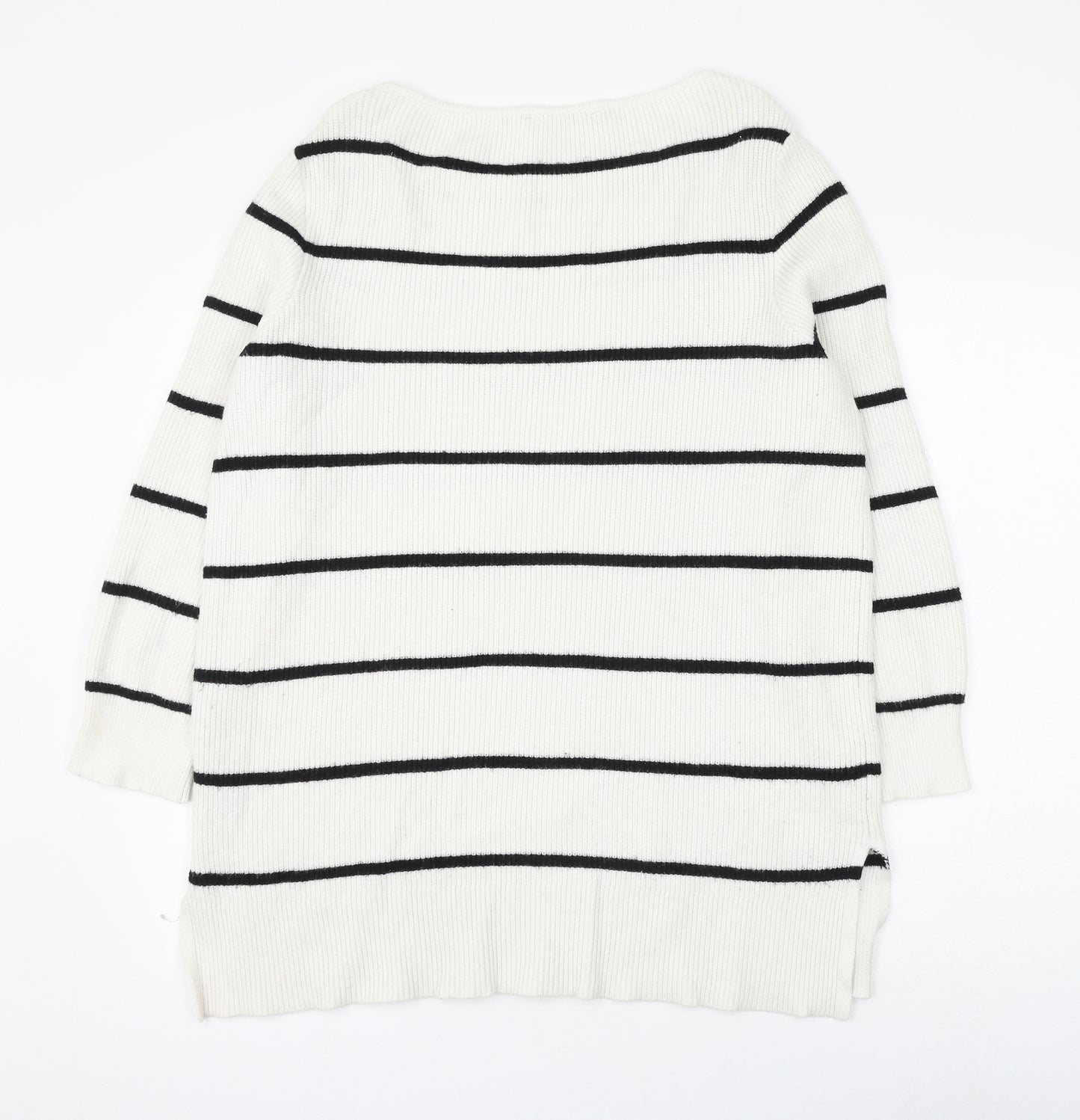 Very Womens White Round Neck Striped Viscose Pullover Jumper Size 18