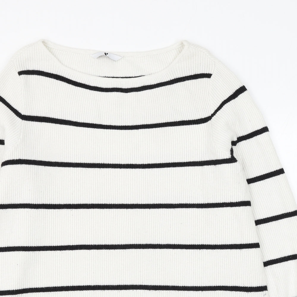 Very Womens White Round Neck Striped Viscose Pullover Jumper Size 18