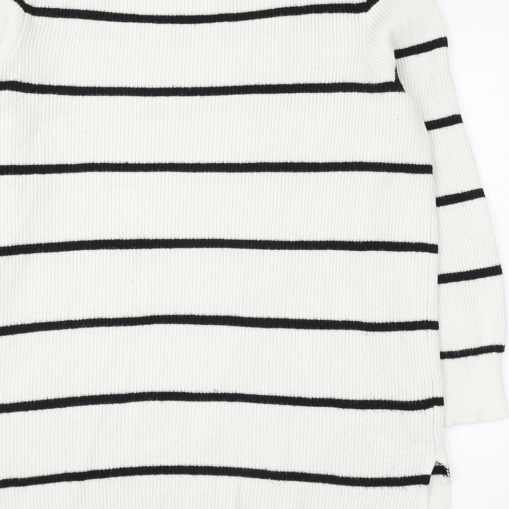 Very Womens White Round Neck Striped Viscose Pullover Jumper Size 18