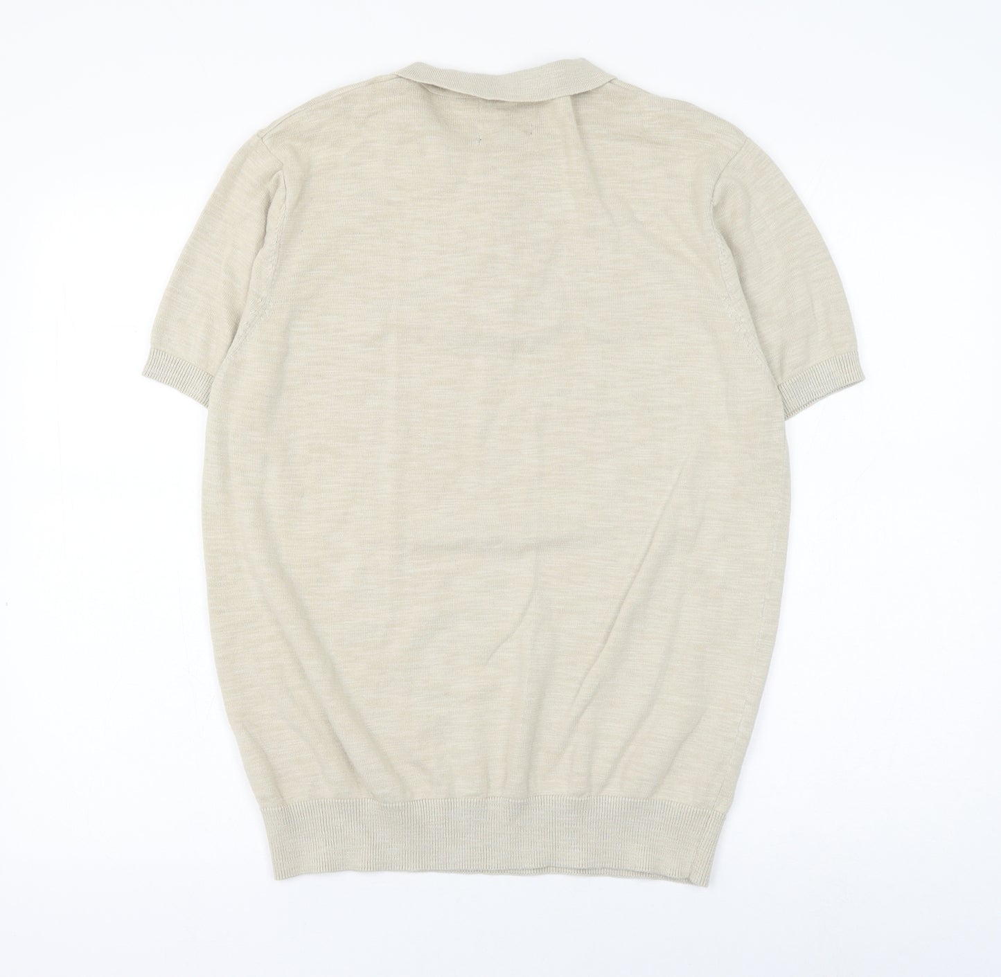 George Mens Beige Cotton Polo Size M Collared Button