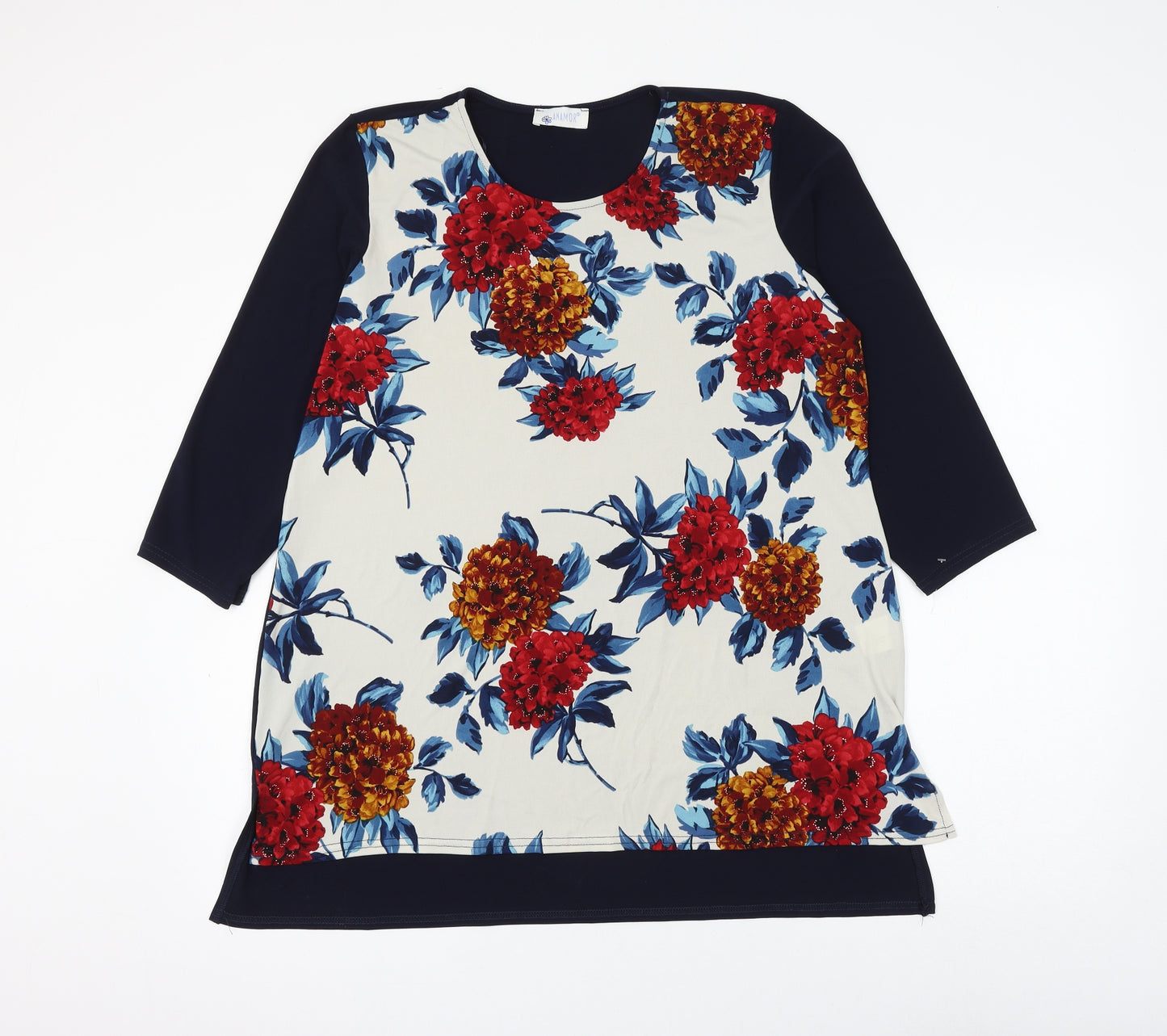 Anamor Womens Multicoloured Floral Polyester Basic Blouse Size L Round Neck