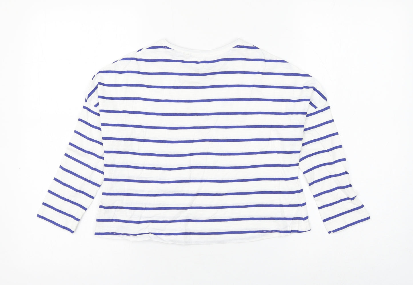 NEXT Girls White Striped Cotton Basic T-Shirt Size 7 Years Round Neck Pullover - Cat