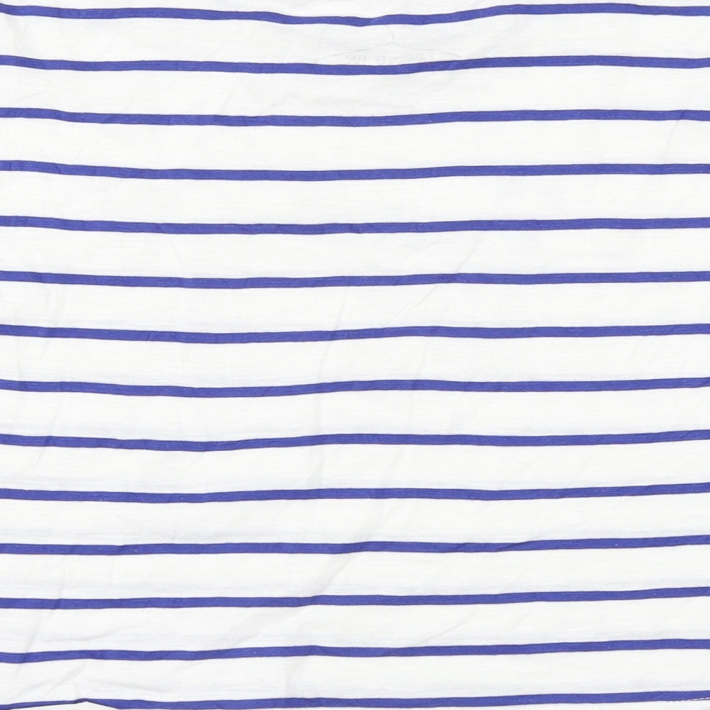 NEXT Girls White Striped Cotton Basic T-Shirt Size 7 Years Round Neck Pullover - Cat