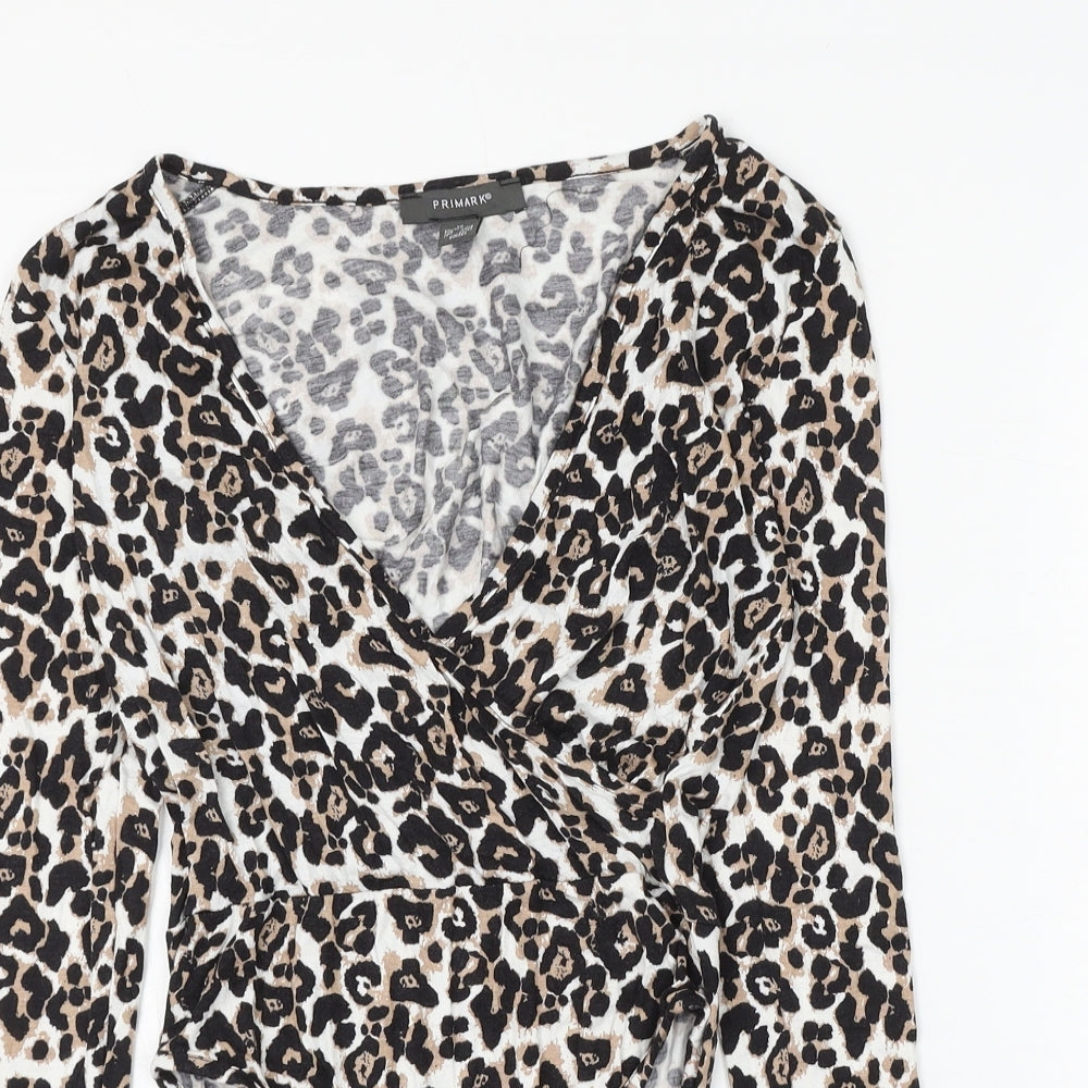 Primark Womens Multicoloured Animal Print Polyester Bodysuit One-Piece Size 6 Snap - Leopard Print