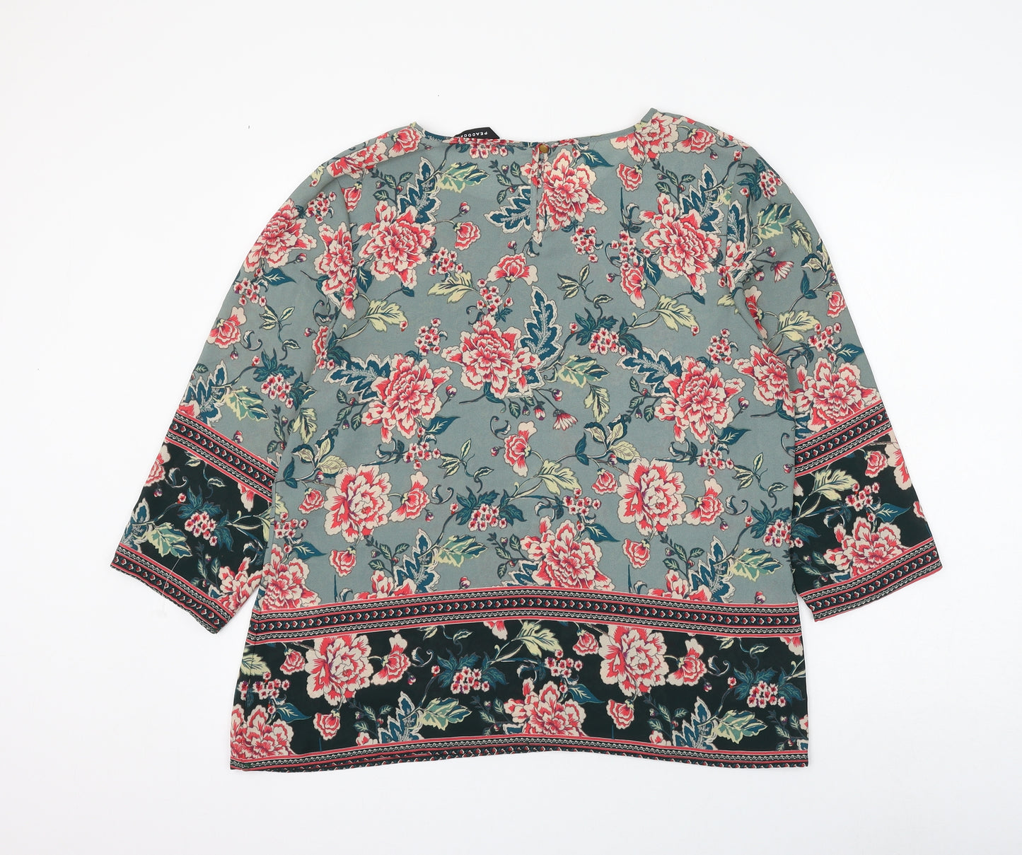 Peacocks Womens Multicoloured Floral Polyester Basic Blouse Size 16 Round Neck