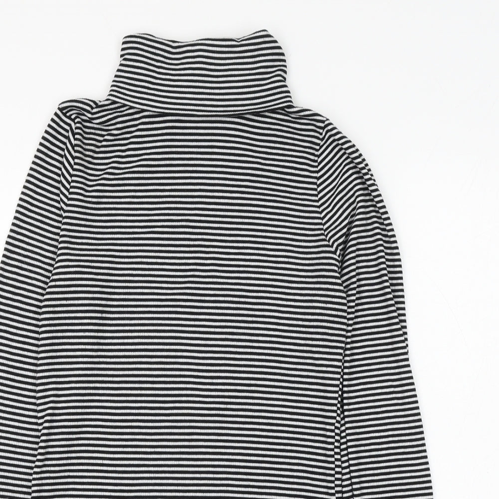 newloo Womens Black Striped Viscose Basic T-Shirt Size 12 Roll Neck