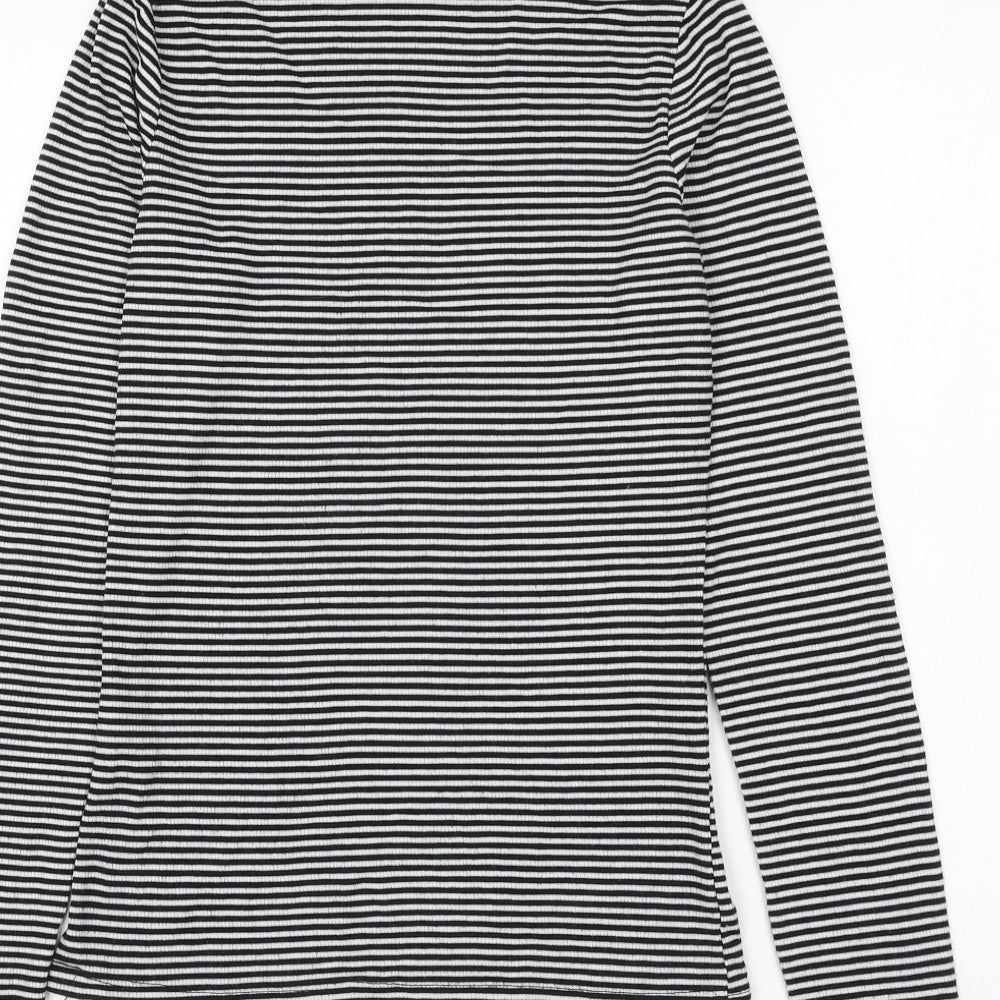 newloo Womens Black Striped Viscose Basic T-Shirt Size 12 Roll Neck