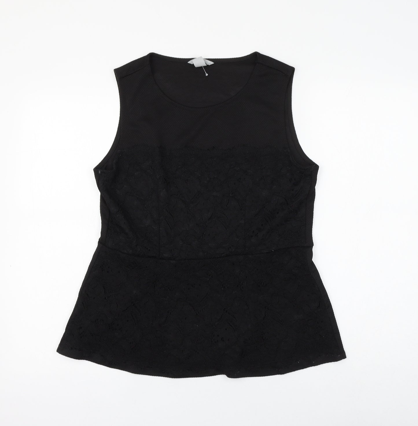 H&M Womens Black Polyester Basic Blouse Size L Round Neck