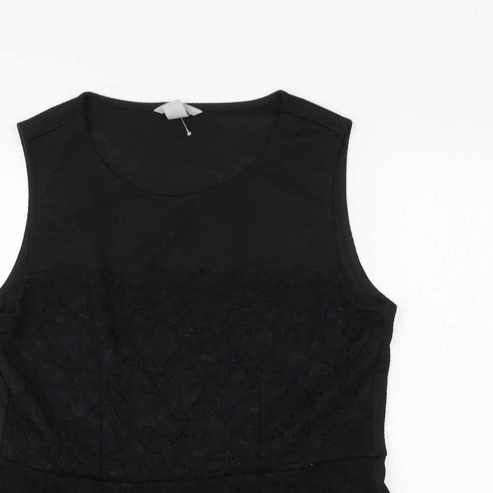 H&M Womens Black Polyester Basic Blouse Size L Round Neck