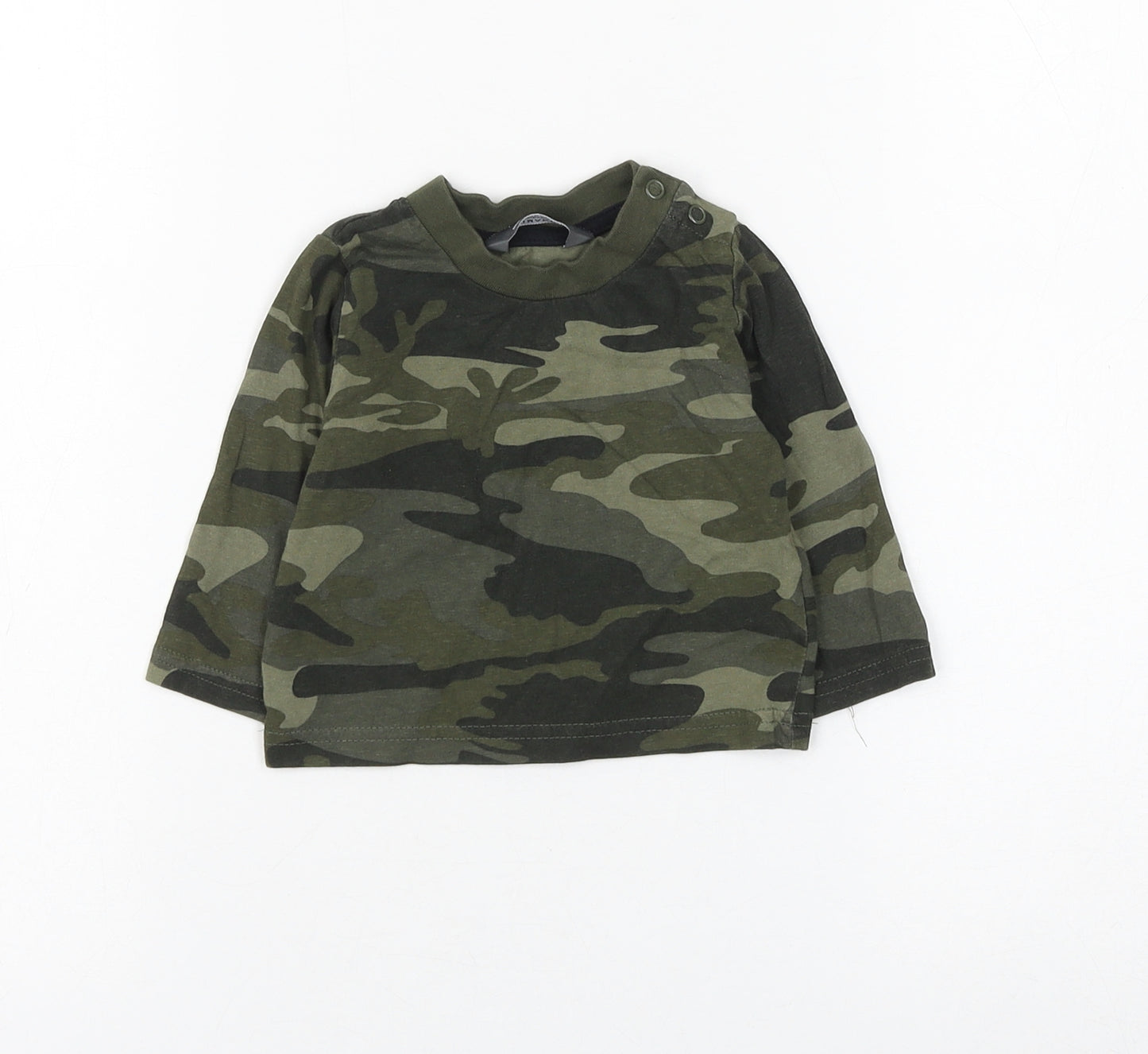 Primark Boys Green Camouflage Cotton Basic T-Shirt Size 3-6 Months Round Neck Button