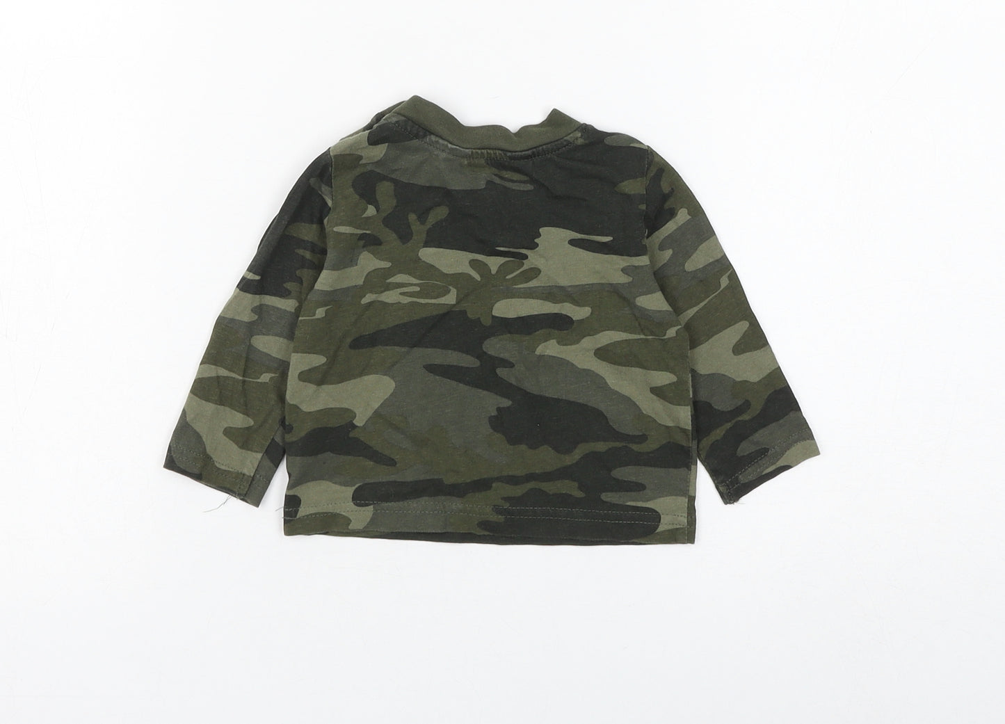 Primark Boys Green Camouflage Cotton Basic T-Shirt Size 3-6 Months Round Neck Button