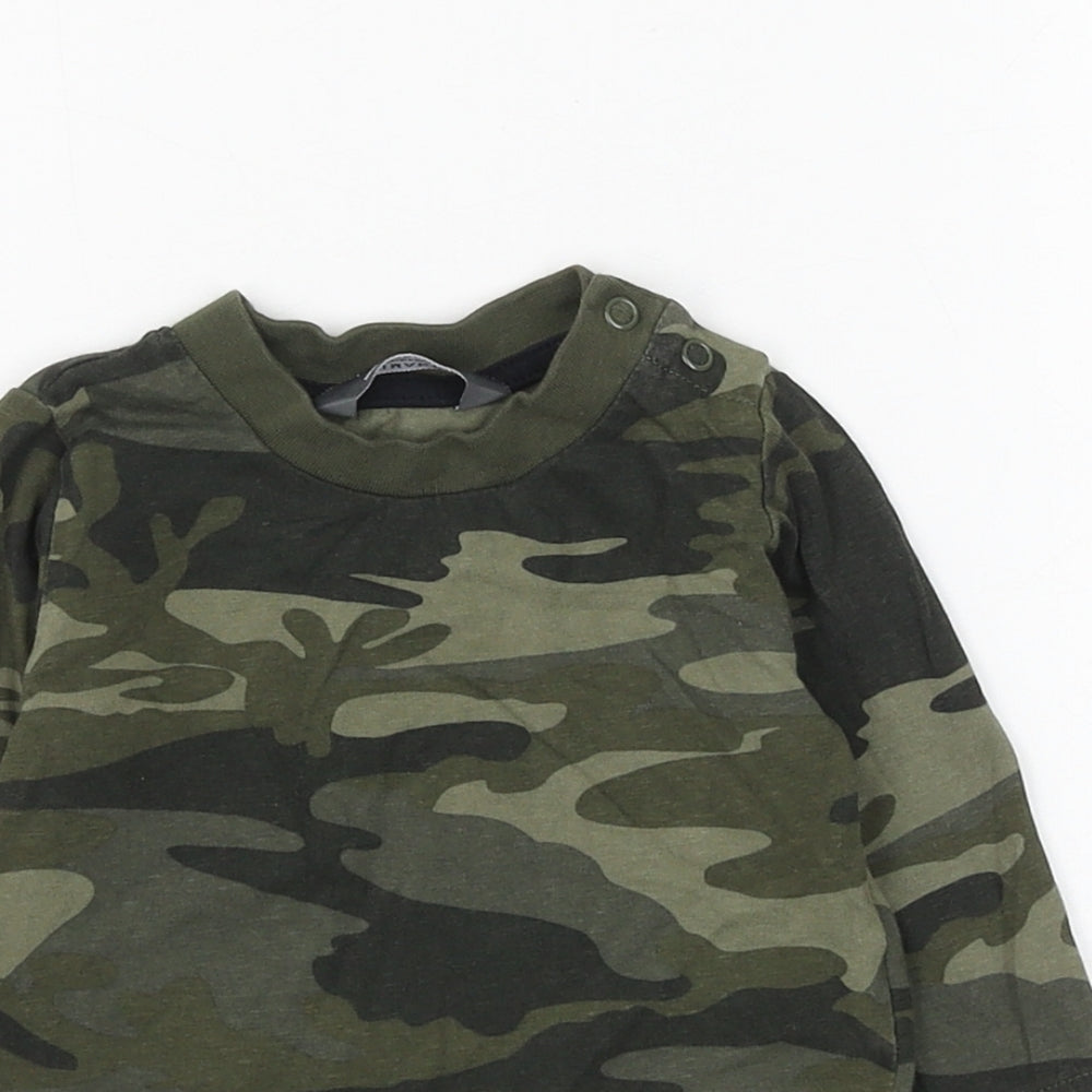 Primark Boys Green Camouflage Cotton Basic T-Shirt Size 3-6 Months Round Neck Button