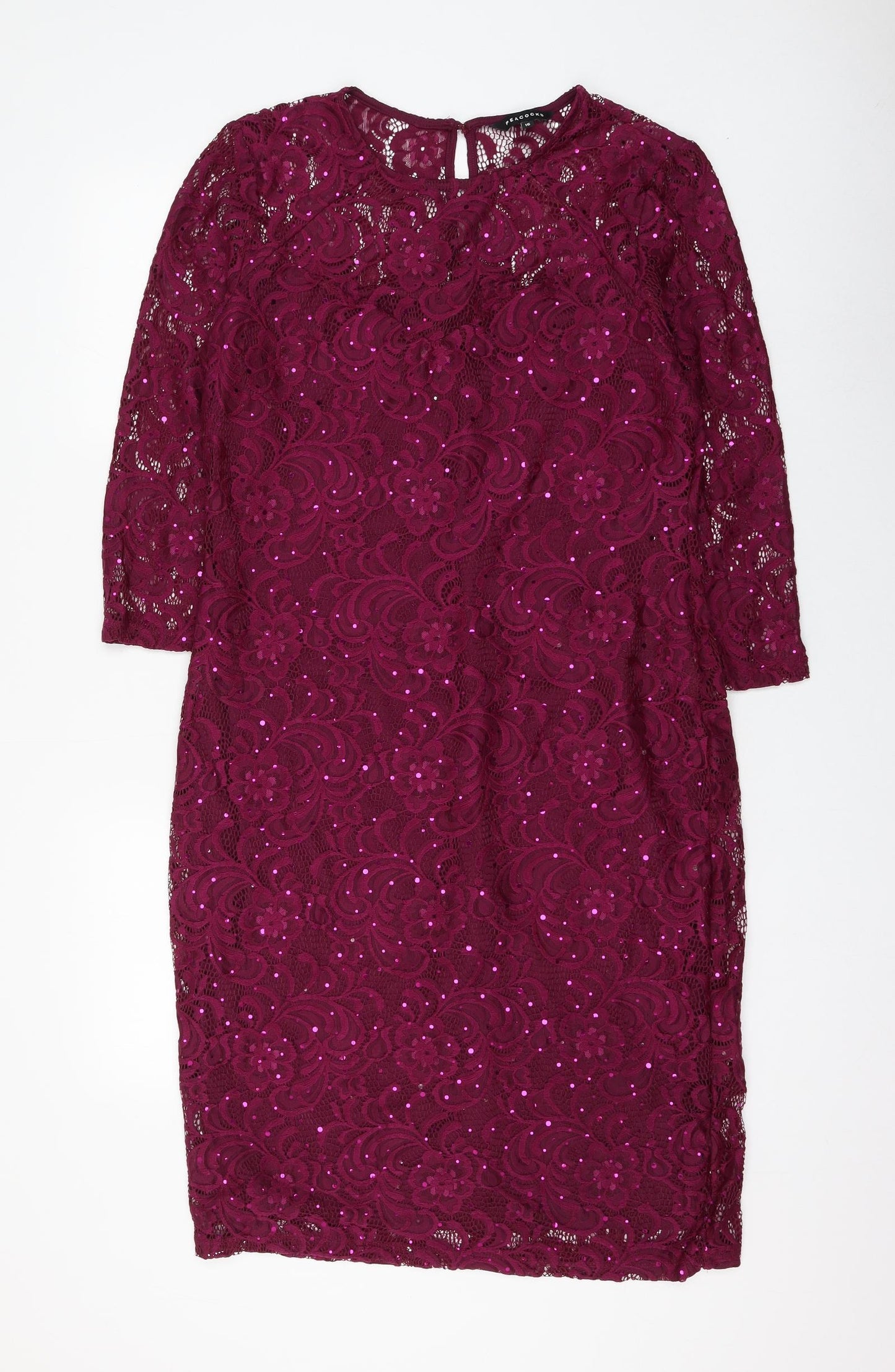 Peacocks Womens Purple Nylon Shift Size 16 Round Neck Button