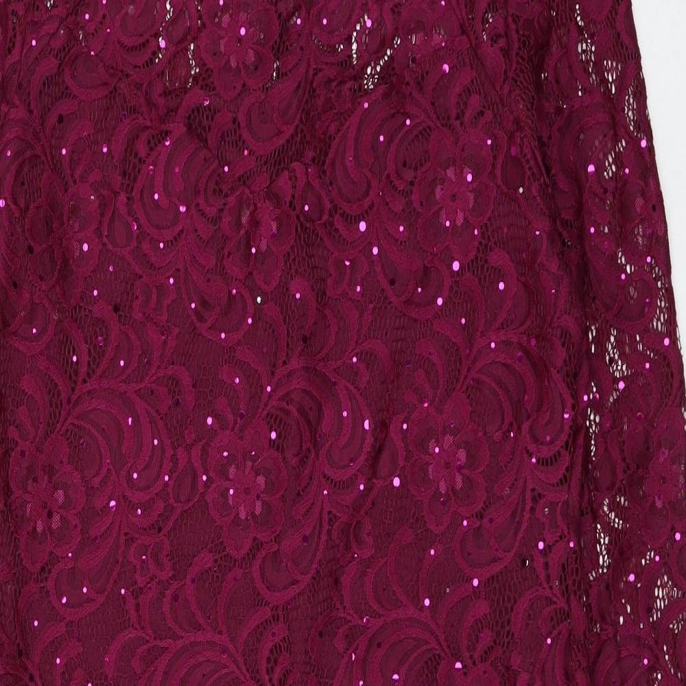 Peacocks Womens Purple Nylon Shift Size 16 Round Neck Button