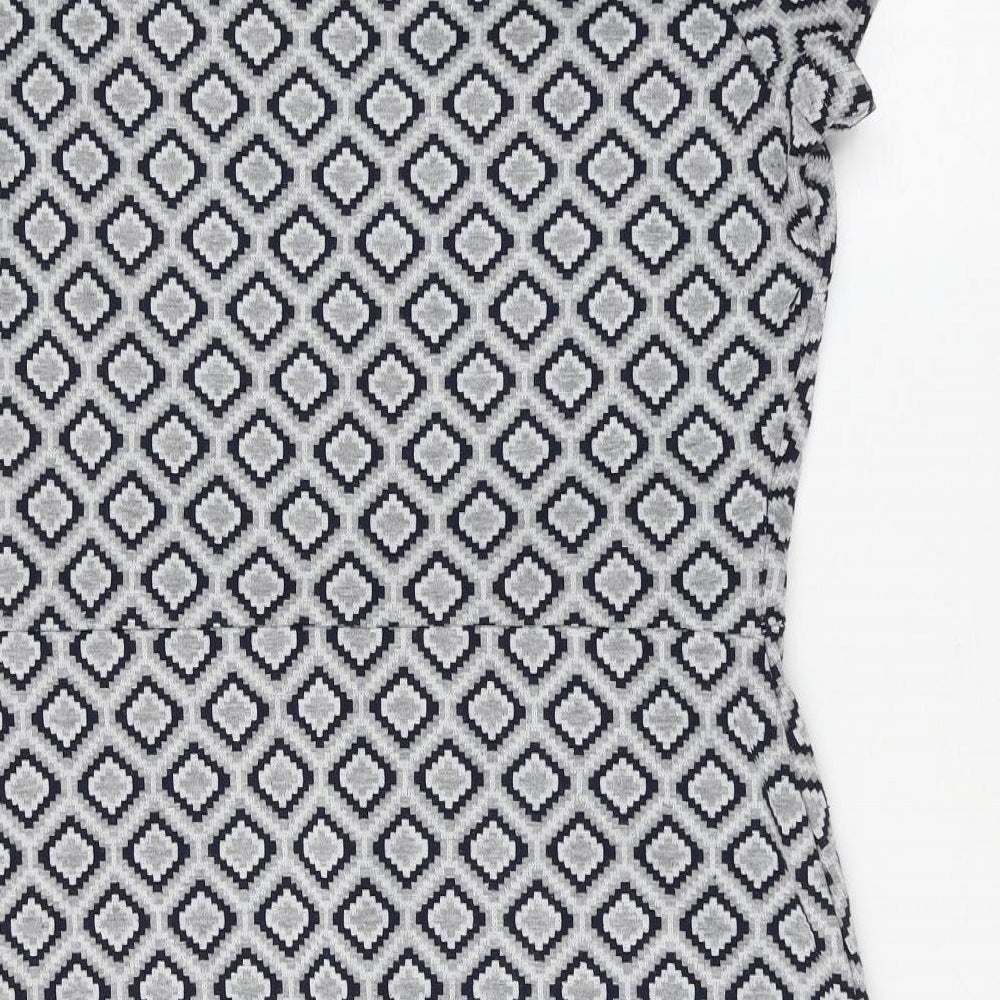 NEXT Womens Grey Geometric Polyester Shift Size 14 Round Neck Pullover